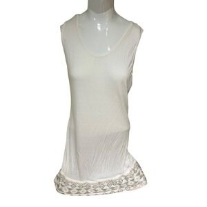 NWT Boutique Monoreno Y2K semi sheer Embellished Tunic Tank Top Cream sz medium
